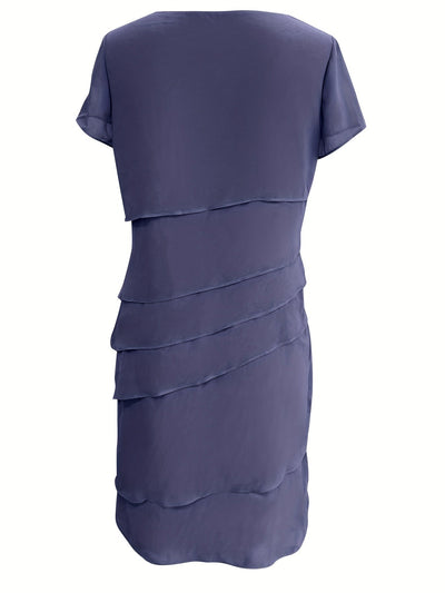 Stilvolles Kleid mit Schichtverzierungen, Rundhalsausschnitt und kurzen Ärmeln für Damen | Ideal für den Sommer