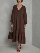 Braunes Strick-Midikleid mit Plisseesaum – Braun