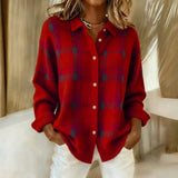Damen Locker Geschnittener Knopfstrick Cardigan - Stilvolles Karo Design – Rot