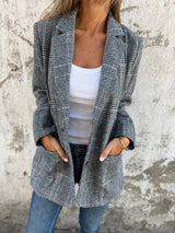CASUAL / LÄSSIGE KARIERTE JACKE MIT REVERS – Schwarz