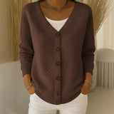 Delavie - Gepolsterter Strickcardigan mit Knopfleiste – Kastanienbraun