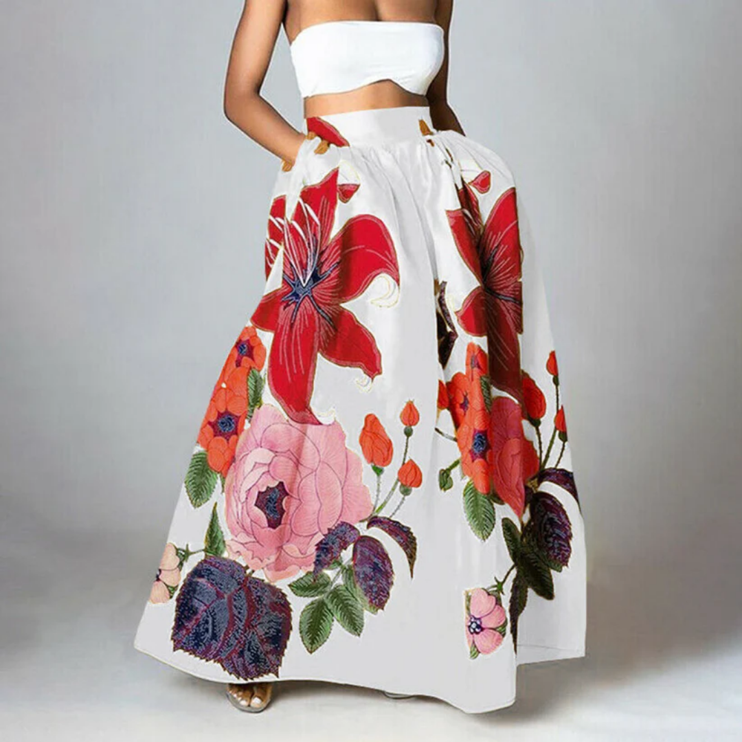 Damen Maxi-Rock mit Blumenprint, hochtailliert und stylisch
