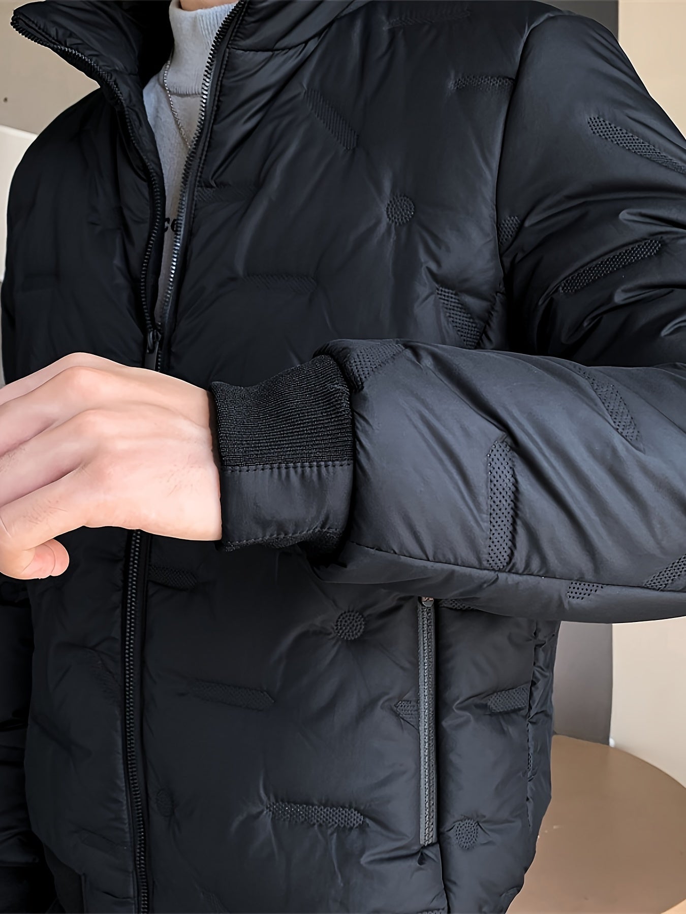 Einfarbige Zip-Up Stehkragen Pufferjacke für Herren | Ideal für den Winter