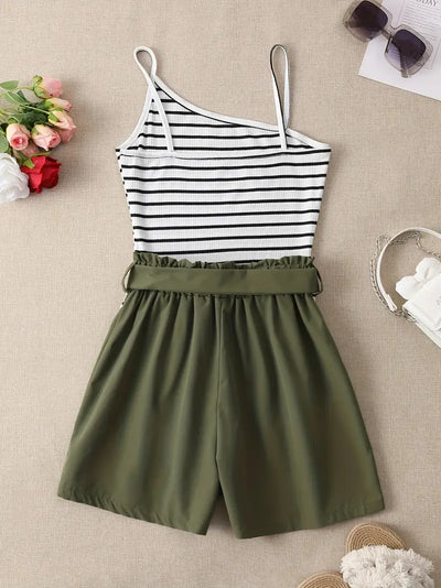 Susanne | Gestreifte asymmetrische Shorts Set