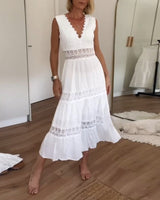 Damen Ärmelloses Maxikleid Mit Spitzen Details – Weiß