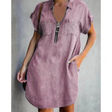 Genevalle - Lässiges Chambray-Kleid mit Taschen – Bordeaux
