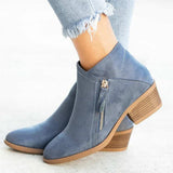 Harriet | Elegante Veloursleder-Stiefeletten mit niedrigem Blockabsatz – Blau