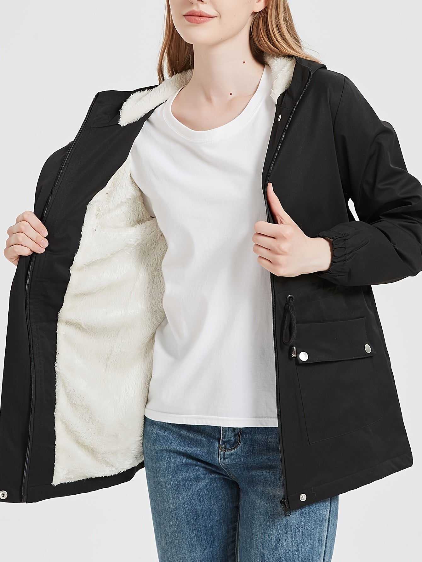 Stilvolle Fleece Parka Winterjacke mit Kapuze für Damen | Ideal für den Winter