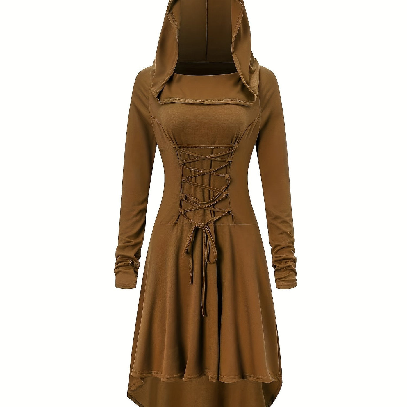 Damen Halloween-Kleid mit Kapuze | Schnürung & Asymmetrischer Saum