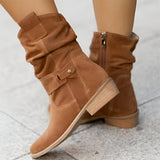 Astrid | Weiche Kniehohe Kunstwildlederstiefel mit Blockabsatz – Brown
