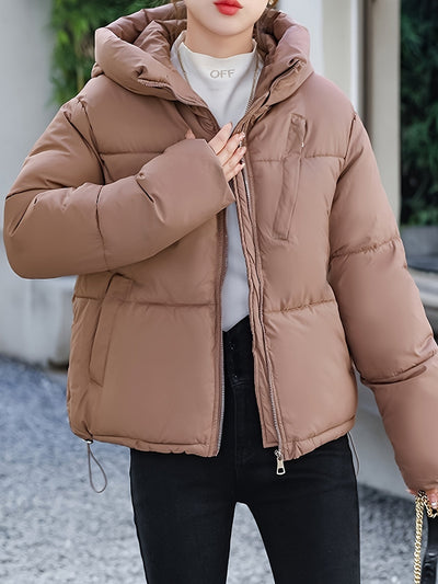 Elegante Kurze Puffer Braune Winterjacke mit Kapuze für Damen | Ideal für den Winter