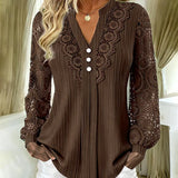 Brinoria - Bluse mit Spitzenärmeln und V-Ausschnitt – Khaki