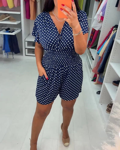 Peyton – Lässiger Kurzarm Jumpsuit Mit Punktmuster