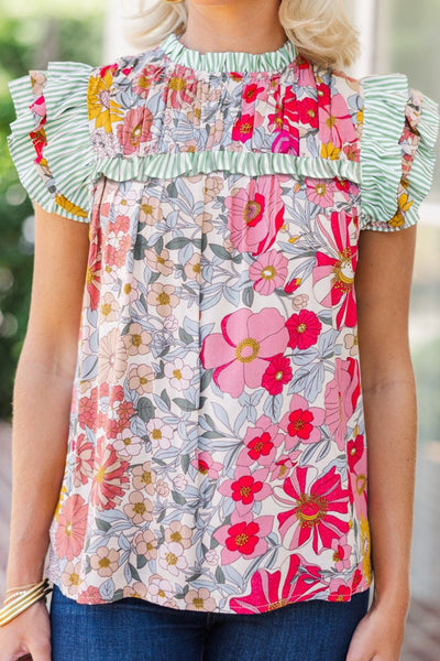 Ina® | Bluse mit Blumenmuster und Rüschen an den Kappenärmeln