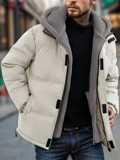 Lässige Kapuzen-Daunen-Steppjacke mit Taschen für Herren | Ideal für den Winter