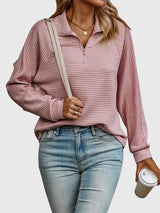 Christa | Damen Lässiger Langarm-Pullover mit Reißverschluss – Rosa