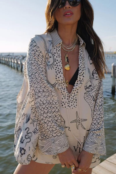 Hosehemd & Shorts mit Meeresdruck – Lässiger und kreativer Stil