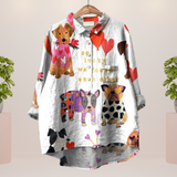 Elena | Lässiges Damen Kunstshirt mit auffälligem Print – Hund Weiß