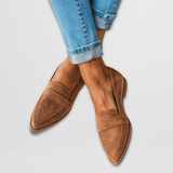 Magdalena | Damen Frühlings Spitz Zulaufende Wildleder Loafer – Khaki