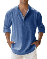 Herren Langarm Baumwollhemd – Blau