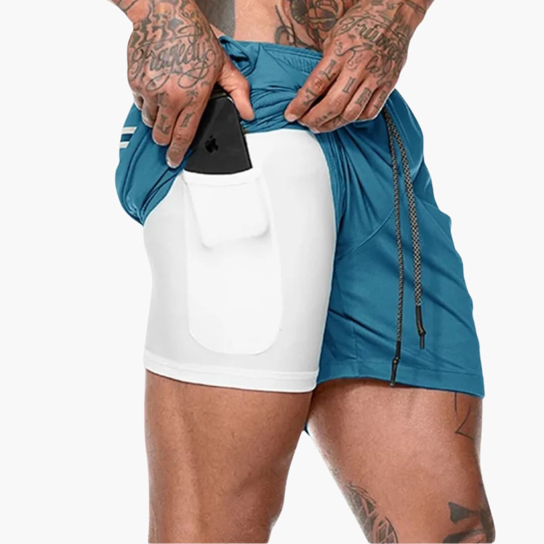 Herren Fitness Shorts mit Innentasche und Kompressionsebene