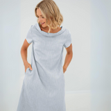 Laura | Luftiges Damen Leinenkleid sommerlich elegant – Baby Blau