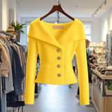 Damen Strickjacke Mit Breitem Kragen – Gelb