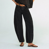 Damen Baggy Jeans Mit Hoher Taille – Schwarz
