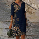 Nina | Damen Leinenkleid locker und sommerlich bedruckt – 2