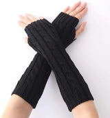 Lange fingerlose Strickhandschuhe (30 cm) – Braun verdrehen