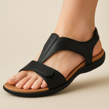 Damen Flache Ledersandalen – Schwarz