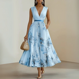 Claudia | Damen Fließendes Ärmelloses Sommer Maxikleid – Blau
