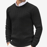 Florian | Herren Frühling Rundhals Strickpullover mit Zopfmuster – Schwarz