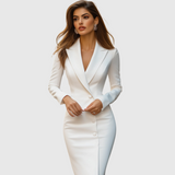 Tailliertes Midi-Kleid für Damen – Weiß