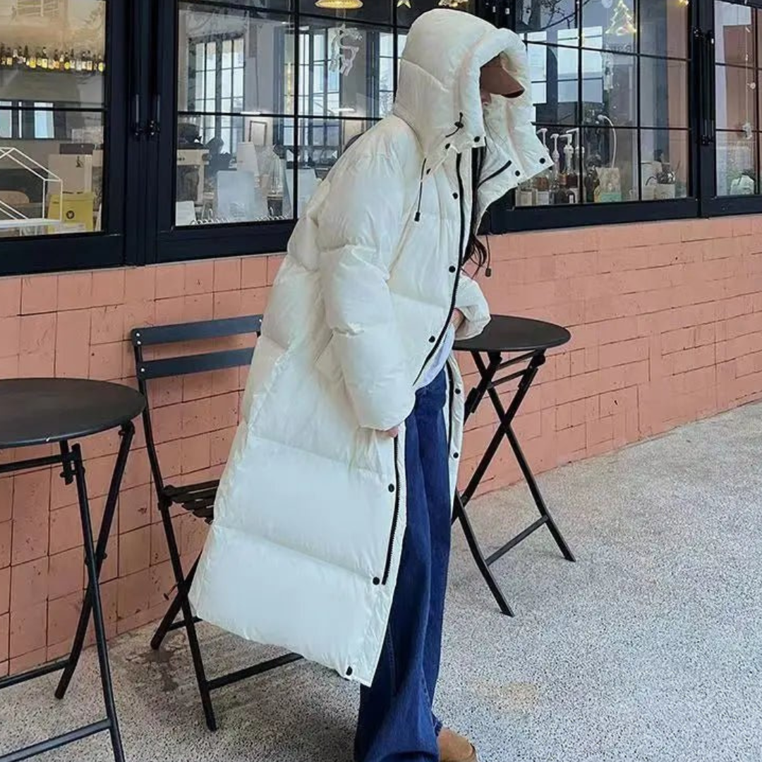 Damen Gemütlicher Winter Langer Puffer Kapuzen Jacke | Warme