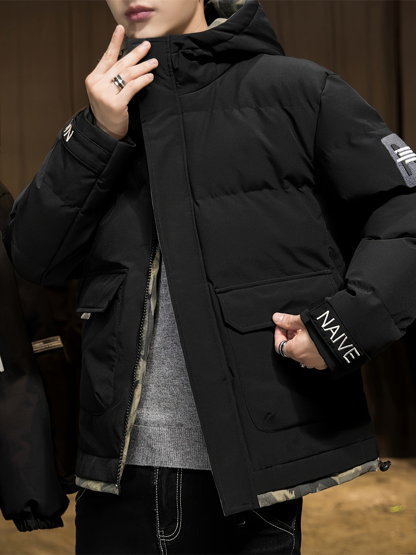 Stilvolle Camouflage-Kapuzen-Winterjacke für Herren | Ideal für den Winter