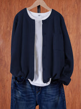 Eugenia | Damen Rundhals-Cardigan mit Knöpfen und Tasche – Dunkelblau
