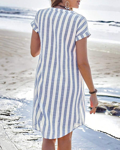 VALE | Martine™ – Elegant Striped Shirt Dress