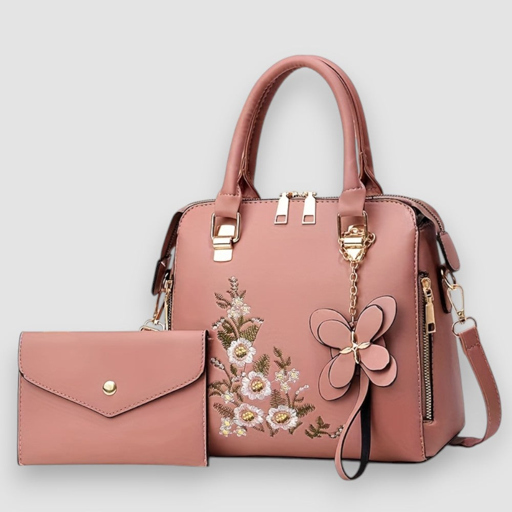 Brigin | Blume bestickte Lederhandtasche