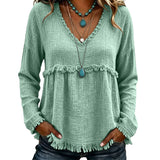 Ariselle - Bluse mit Fransenbesatz und V-Ausschnitt – Grün