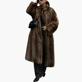 Helga | Damen Warmer Oversized Kunstfell Langer Mantel – Braun