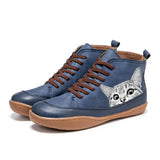 Monika | Damen High-Top Sneaker mit Katzenmotiv – Blau