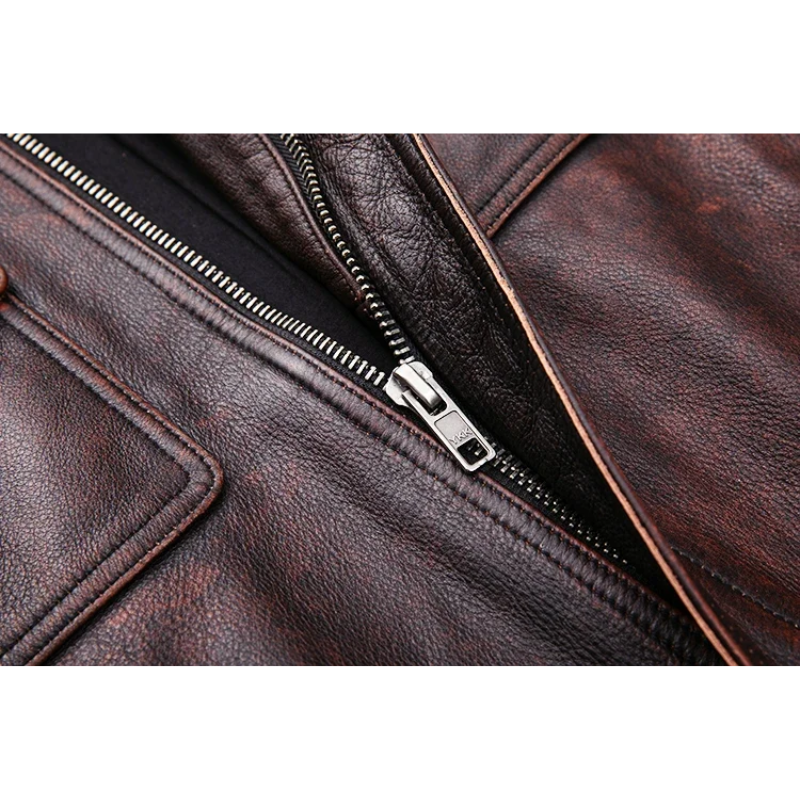 Elegante Herren-Echtlederjacke mit Reißverschluss und Knöpfen