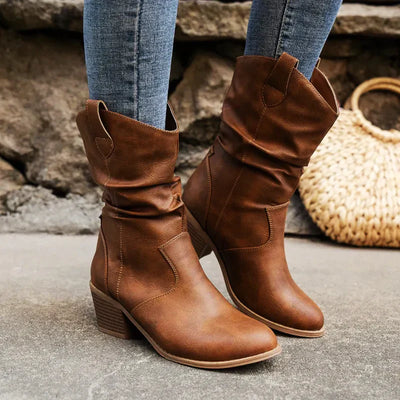 Damen Stylische Cowboy Slip-On Stiefel | Niedriger Absatz