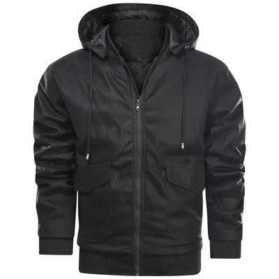 Robuste Herren Lederjacke mit Kapuze und praktischen Taschen