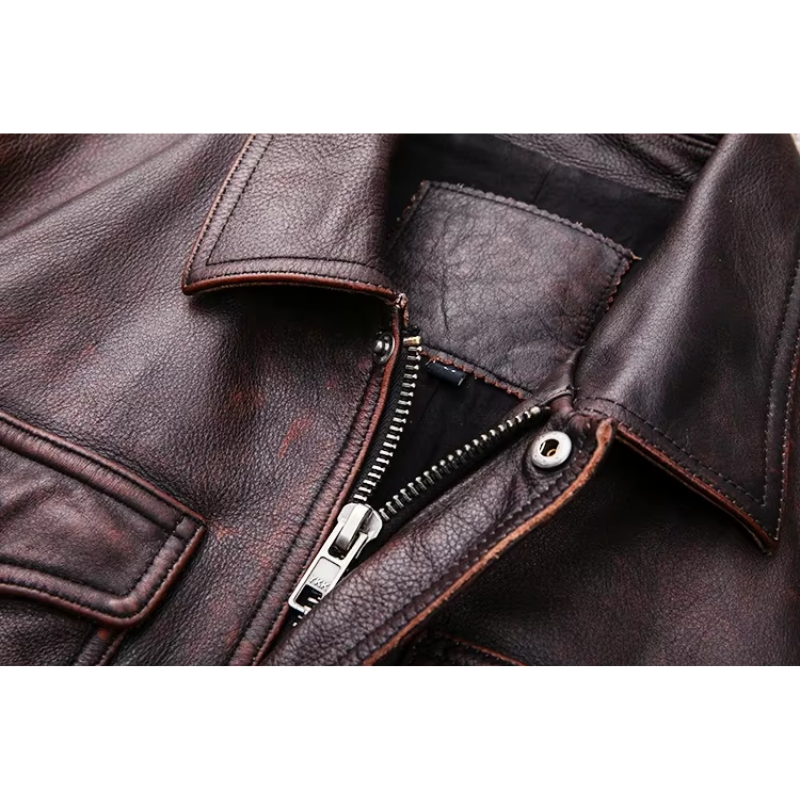 Elegante Herren-Echtlederjacke mit Reißverschluss und Knöpfen