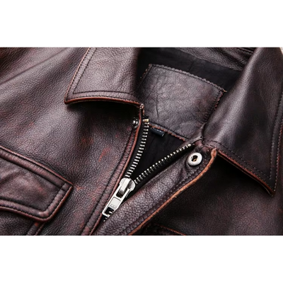 Elegante Herren-Echtlederjacke mit Reißverschluss und Knöpfen