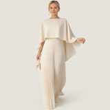 Abendkleid Damen | Plissee-Look & Elegante Cape-Optik – Weiß