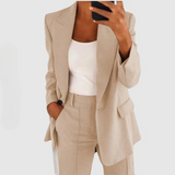 Edith | Damen Elegantes Blazer und Hose Set – Khaki