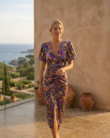 Adara | Damen Abendkleid mit Puffärmeln und Wickeldesign – Grün